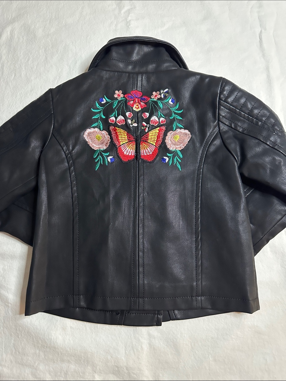 Bardot Junior Girls Embroidered Butterfly Faux Leather Jacket Size 12-18 Months